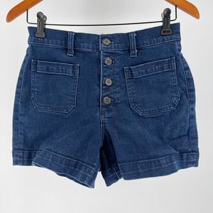 J Crew Factory Jean Shorts Medium Wash Button Fly Stretch Size 26